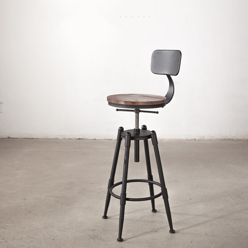 Industrial Footrest Adjustable Height Barstool Brown Pine Home Stool Wood With Back 1 Piece Clearhalo 'Bar Furniture' 'Bar Stools' 'bar_stools' 'furn' 'furn_bar_stools' 'Furniture' 'furniture_bar_stools' 'Kitchen & Dining Furniture' 4808083