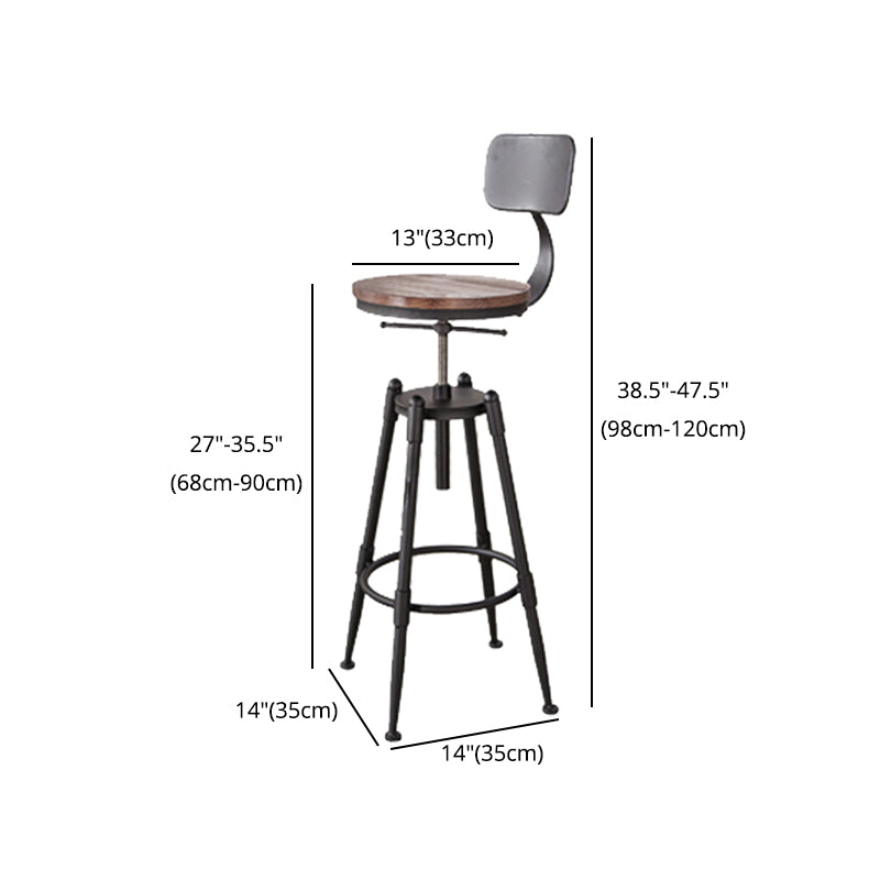 Industrial Footrest Adjustable Height Barstool Brown Pine Home Stool Clearhalo 'Bar Furniture' 'Bar Stools' 'bar_stools' 'furn' 'furn_bar_stools' 'Furniture' 'furniture_bar_stools' 'Kitchen & Dining Furniture' 4808086