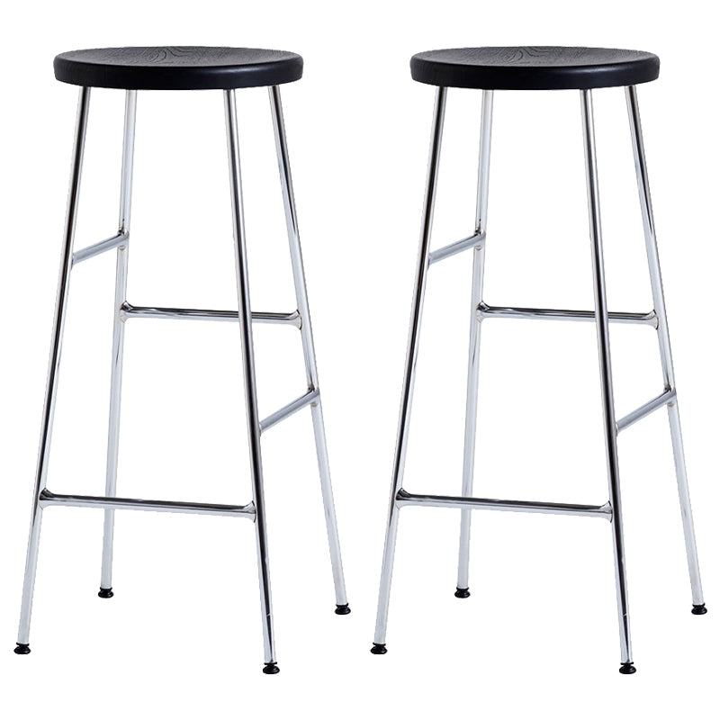 Modern Footrest Backless Barstool Matte Finish Oak Wood Coffee Shop Stool Black Silver 2 Piece Set Clearhalo 'Bar Furniture' 'Bar Stools' 'bar_stools' 'furn' 'furn_bar_stools' 'Furniture' 'furniture_bar_stools' 'Kitchen & Dining Furniture' 4808098