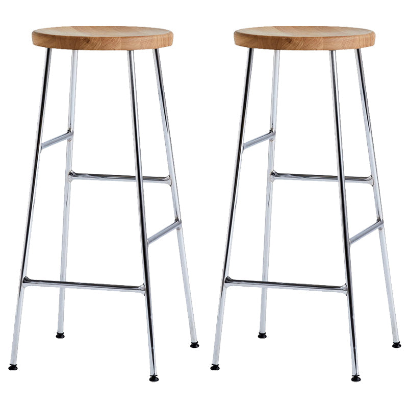 Modern Footrest Backless Barstool Matte Finish Oak Wood Coffee Shop Stool Wood Silver 2 Piece Set Clearhalo 'Bar Furniture' 'Bar Stools' 'bar_stools' 'furn' 'furn_bar_stools' 'Furniture' 'furniture_bar_stools' 'Kitchen & Dining Furniture' 4808109