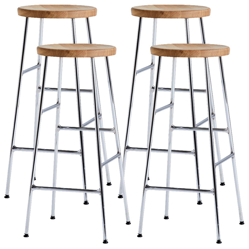 Modern Footrest Backless Barstool Matte Finish Oak Wood Coffee Shop Stool Wood Silver 4 Piece Set Clearhalo 'Bar Furniture' 'Bar Stools' 'bar_stools' 'furn' 'furn_bar_stools' 'Furniture' 'furniture_bar_stools' 'Kitchen & Dining Furniture' 4808110