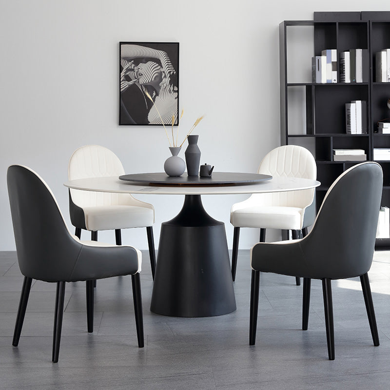 Modern Round Dinette Set 1/3/4/5/7 Pieces Sintered Stone Dining Table Set with Turntable 5 Pieces: Table, 4 Chairs Clearhalo 'Dining Room Sets' 'Dining Tables & Seating' 'dining_room_set' 'furn' 'furn_dining_room_set' 'Furniture' 'furniture_dining_room_set' 'Kitchen & Dining Furniture' 4808160
