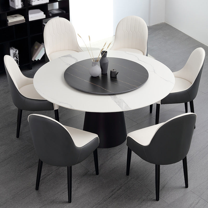 Modern Round Dinette Set 1/3/4/5/7 Pieces Sintered Stone Dining Table Set with Turntable 7 Pieces: Table, 6 Chairs Clearhalo 'Dining Room Sets' 'Dining Tables & Seating' 'dining_room_set' 'furn' 'furn_dining_room_set' 'Furniture' 'furniture_dining_room_set' 'Kitchen & Dining Furniture' 4808163