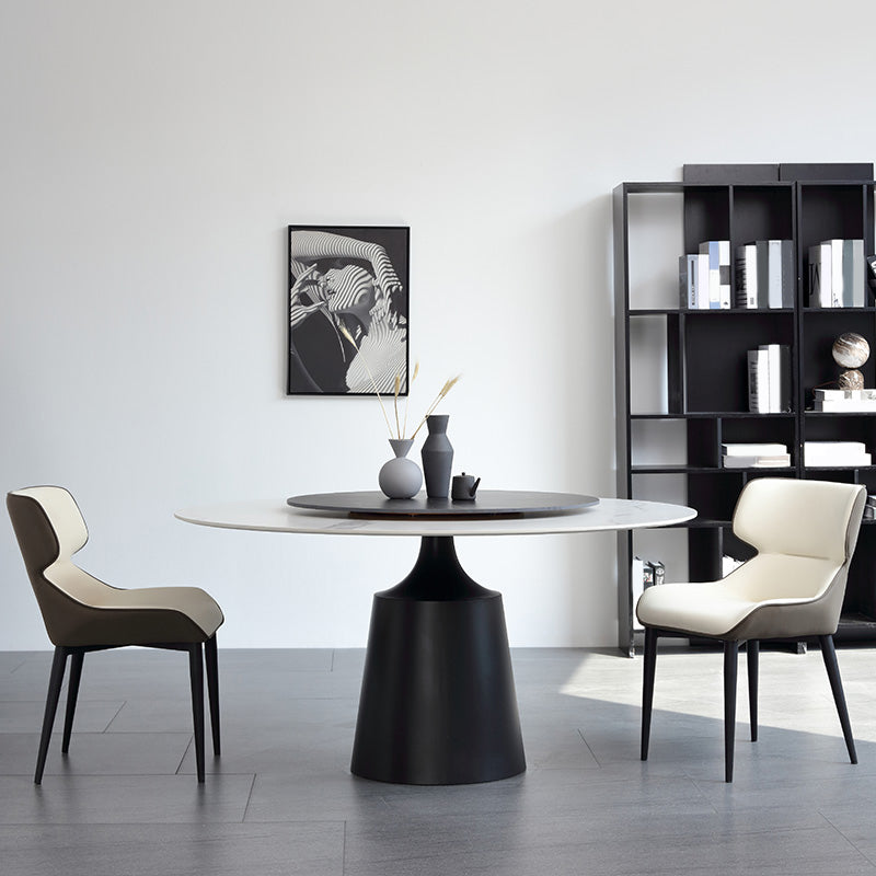 Modern Round Dinette Set 1/3/4/5/7 Pieces Sintered Stone Dining Table Set with Turntable 3 Pieces: Table, 2 Chairs Clearhalo 'Dining Room Sets' 'Dining Tables & Seating' 'dining_room_set' 'furn' 'furn_dining_room_set' 'Furniture' 'furniture_dining_room_set' 'Kitchen & Dining Furniture' 4808165