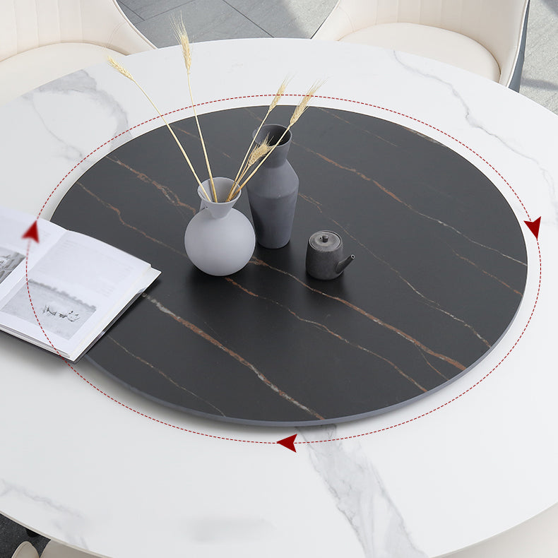 Modern Round Dinette Set 1/3/4/5/7 Pieces Sintered Stone Dining Table Set with Turntable Clearhalo 'Dining Room Sets' 'Dining Tables & Seating' 'dining_room_set' 'furn' 'furn_dining_room_set' 'Furniture' 'furniture_dining_room_set' 'Kitchen & Dining Furniture' 4808170