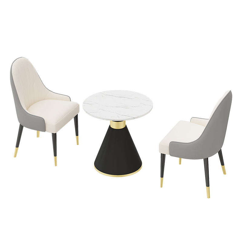 Glam Sintered Stone Dining Table Set 1/2/3/4/5 Pieces Dining Set for Dining Areas 3 Pieces: Table, 2 White Chairs Clearhalo 'Dining Room Sets' 'Dining Tables & Seating' 'dining_room_set' 'furn' 'furn_dining_room_set' 'Furniture' 'furniture_dining_room_set' 'Kitchen & Dining Furniture' 4808199