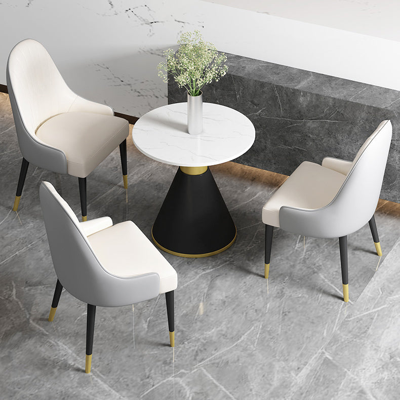 Glam Sintered Stone Dining Table Set 1/2/3/4/5 Pieces Dining Set for Dining Areas 4 Pieces: Table, 3 White Chairs Clearhalo 'Dining Room Sets' 'Dining Tables & Seating' 'dining_room_set' 'furn' 'furn_dining_room_set' 'Furniture' 'furniture_dining_room_set' 'Kitchen & Dining Furniture' 4808210