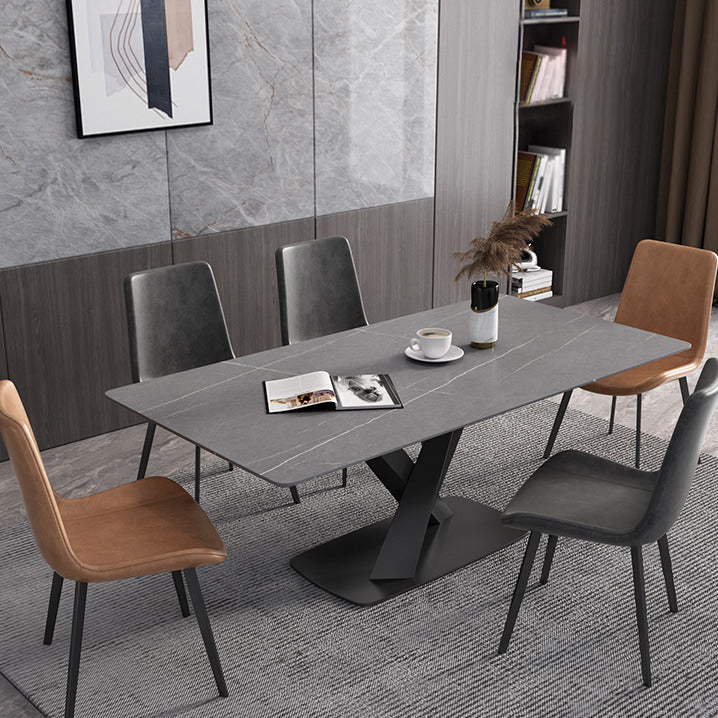 Modern Rectangle Dinette Set 1/3/4/5/6/7 Pieces Dining Table Set with Sintered Stone Top 6 Pieces: Table, 5 Chairs Clearhalo 'Dining Room Sets' 'Dining Tables & Seating' 'dining_room_set' 'furn' 'furn_dining_room_set' 'Furniture' 'furniture_dining_room_set' 'Kitchen & Dining Furniture' 4808238