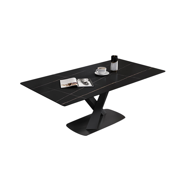 Modern Rectangle Dinette Set 1/3/4/5/6/7 Pieces Dining Table Set with Sintered Stone Top Black 63"L x 31.5"W Clearhalo 'Dining Room Sets' 'Dining Tables & Seating' 'dining_room_set' 'furn' 'furn_dining_room_set' 'Furniture' 'furniture_dining_room_set' 'Kitchen & Dining Furniture' 4808241
