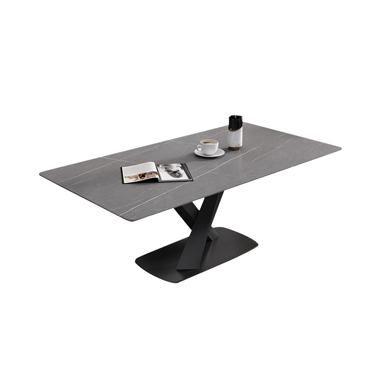 Modern Rectangle Dinette Set 1/3/4/5/6/7 Pieces Dining Table Set with Sintered Stone Top Grey 63"L x 31"W Clearhalo 'Dining Room Sets' 'Dining Tables & Seating' 'dining_room_set' 'furn' 'furn_dining_room_set' 'Furniture' 'furniture_dining_room_set' 'Kitchen & Dining Furniture' 4808243
