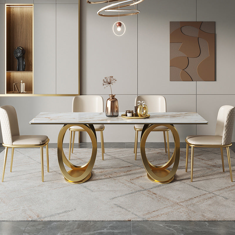 Luxury Sintered Stone Top Dining Set Rectangle 1/2/3/5/7 Pieces Dining Table with Chairs 5 Pieces: Table, 4 Chairs Clearhalo 'Dining Room Sets' 'Dining Tables & Seating' 'dining_room_set' 'furn' 'furn_dining_room_set' 'Furniture' 'furniture_dining_room_set' 'Kitchen & Dining Furniture' 4808333