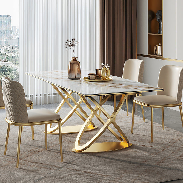 Luxury Sintered Stone Top Dining Set Rectangle 1/2/3/5/7 Pieces Dining Table with Chairs Clearhalo 'Dining Room Sets' 'Dining Tables & Seating' 'dining_room_set' 'furn' 'furn_dining_room_set' 'Furniture' 'furniture_dining_room_set' 'Kitchen & Dining Furniture' 4808342