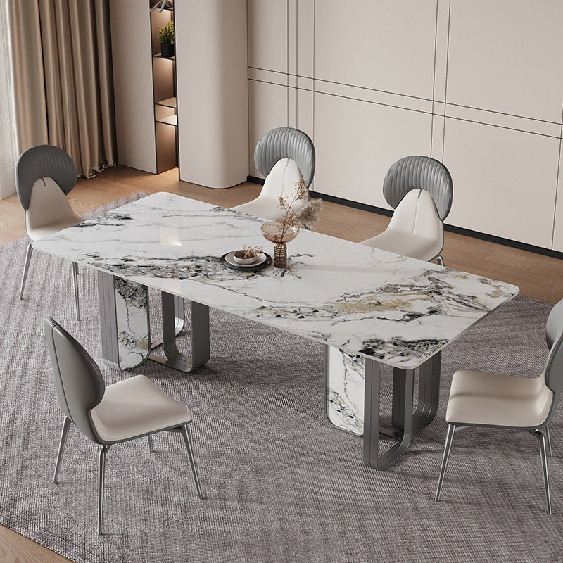 Nordic Sintered Stone Top Dining Set Rectangle 1/2/5/6/7 Pieces Dining Table with Chairs 6 Pieces: Table, 5 Chairs Clearhalo 'Dining Room Sets' 'Dining Tables & Seating' 'dining_room_set' 'furn' 'furn_dining_room_set' 'Furniture' 'furniture_dining_room_set' 'Kitchen & Dining Furniture' 4808349
