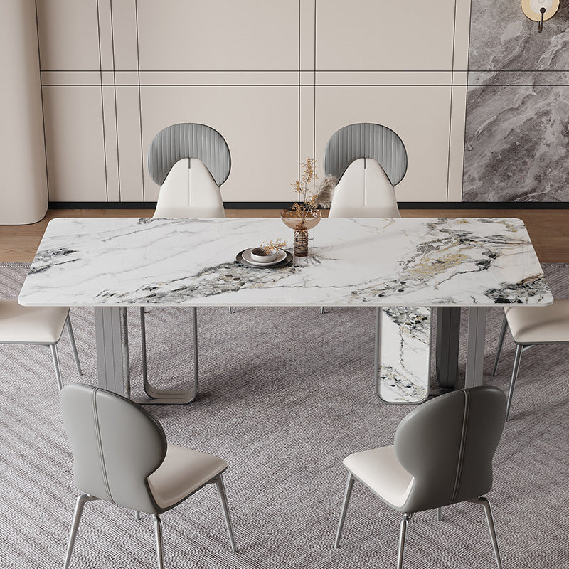 Nordic Sintered Stone Top Dining Set Rectangle 1/2/5/6/7 Pieces Dining Table with Chairs Clearhalo 'Dining Room Sets' 'Dining Tables & Seating' 'dining_room_set' 'furn' 'furn_dining_room_set' 'Furniture' 'furniture_dining_room_set' 'Kitchen & Dining Furniture' 4808354