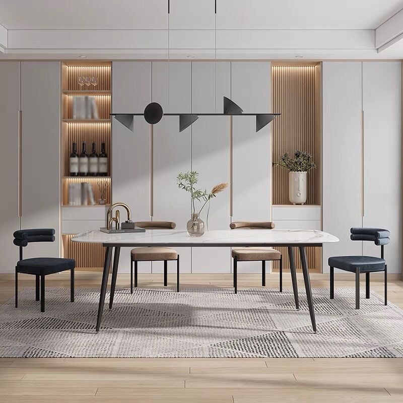 Modern Rectangle Dinette Set 1/4/5 Pieces Dining Table Set with White Sintered Stone Top Clearhalo 'Dining Room Sets' 'Dining Tables & Seating' 'dining_room_set' 'furn' 'furn_dining_room_set' 'Furniture' 'furniture_dining_room_set' 'Kitchen & Dining Furniture' 4808372