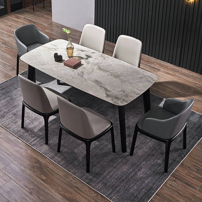 Modern Ash Wood Dinette Set 1/2/4/5/7 Pieces Dining Table Set with Grey Sintered Stone Top 7 Pieces: Table, 6 Chairs Clearhalo 'Dining Room Sets' 'Dining Tables & Seating' 'dining_room_set' 'furn' 'furn_dining_room_set' 'Furniture' 'furniture_dining_room_set' 'Kitchen & Dining Furniture' 4808385