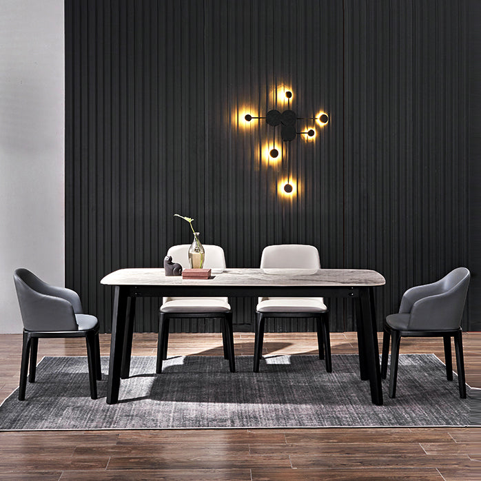 Modern Ash Wood Dinette Set 1/2/4/5/7 Pieces Dining Table Set with Grey Sintered Stone Top 5 Pieces: Table, 4 Chairs Clearhalo 'Dining Room Sets' 'Dining Tables & Seating' 'dining_room_set' 'furn' 'furn_dining_room_set' 'Furniture' 'furniture_dining_room_set' 'Kitchen & Dining Furniture' 4808386