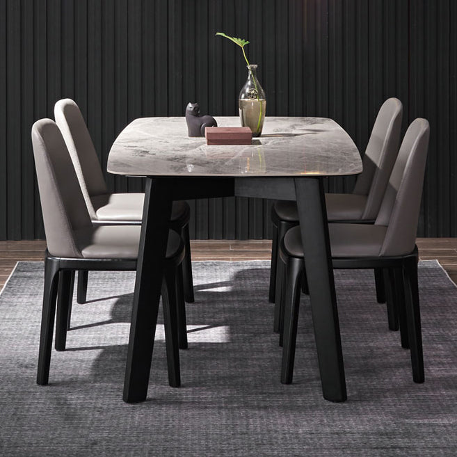 Modern Ash Wood Dinette Set 1/2/4/5/7 Pieces Dining Table Set with Grey Sintered Stone Top 5 Pieces: Table, 4 Grey Chairs Clearhalo 'Dining Room Sets' 'Dining Tables & Seating' 'dining_room_set' 'furn' 'furn_dining_room_set' 'Furniture' 'furniture_dining_room_set' 'Kitchen & Dining Furniture' 4808390