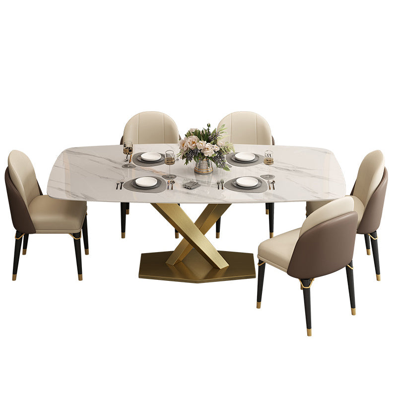 Luxury Sintered Stone Top Dining Set Rectangle 1/4/5/6/7 Pieces Dining Table with Chairs 6 Pieces: Table, 5 Chairs Clearhalo 'Dining Room Sets' 'Dining Tables & Seating' 'dining_room_set' 'furn' 'furn_dining_room_set' 'Furniture' 'furniture_dining_room_set' 'Kitchen & Dining Furniture' 4808436