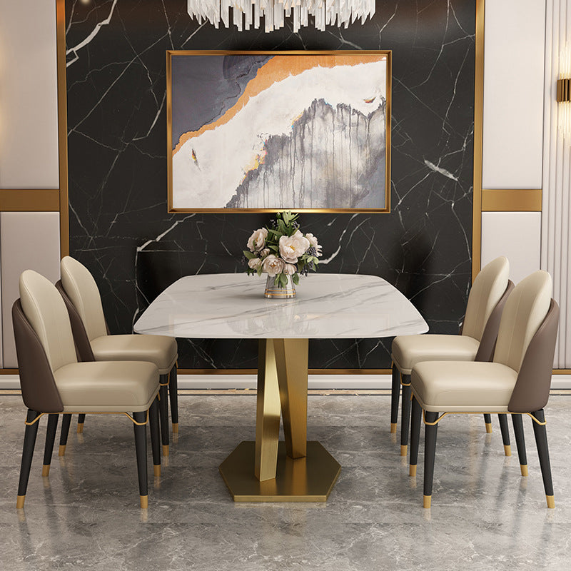 Luxury Sintered Stone Top Dining Set Rectangle 1/4/5/6/7 Pieces Dining Table with Chairs 5 Pieces: Table, 4 Chairs Clearhalo 'Dining Room Sets' 'Dining Tables & Seating' 'dining_room_set' 'furn' 'furn_dining_room_set' 'Furniture' 'furniture_dining_room_set' 'Kitchen & Dining Furniture' 4808440