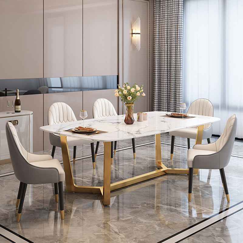 Luxury Rectangle Sintered Stone Top Dining Set 1/2/5/6/7 Pieces Dining Table with Chairs 6 Pieces: Table, 5 Chairs Clearhalo 'Dining Room Sets' 'Dining Tables & Seating' 'dining_room_set' 'furn' 'furn_dining_room_set' 'Furniture' 'furniture_dining_room_set' 'Kitchen & Dining Furniture' 4808470