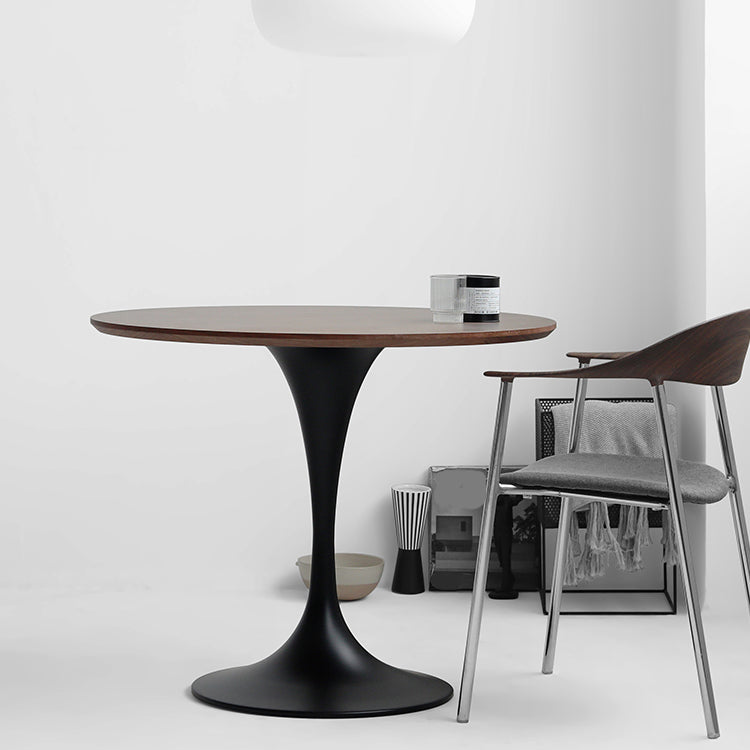 Modern Style Round Table Wooden Dining Table with Pedestal Base for Kitchen 19.7"L x 19.7"W x 29.5"H Walnut Without Chairs Clearhalo 'Bar Furniture' 'Bar Tables' 'bar_tables' 'Dining Tables & Seating' 'Dining Tables' 'dining_table' 'furn' 'furn_bar_tables' 'Furniture' 'furniture_dining_table' 'Kitchen & Dining Furniture' 'kitchen' 'kitchen_dining_table' 4808482