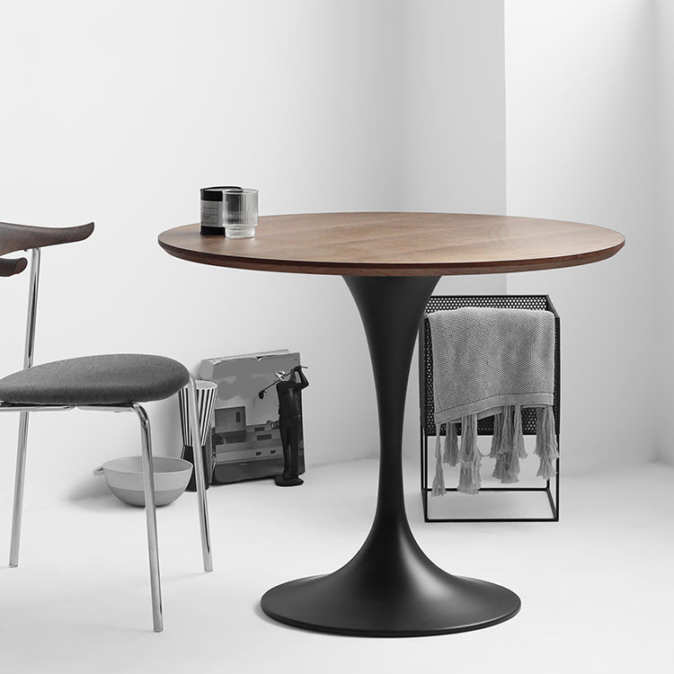 Modern Style Round Table Wooden Dining Table with Pedestal Base for Kitchen 23.6"L x 23.6"W x 29.5"H Walnut Without Chairs Clearhalo 'Bar Furniture' 'Bar Tables' 'bar_tables' 'Dining Tables & Seating' 'Dining Tables' 'dining_table' 'furn' 'furn_bar_tables' 'Furniture' 'furniture_dining_table' 'Kitchen & Dining Furniture' 'kitchen' 'kitchen_dining_table' 4808483