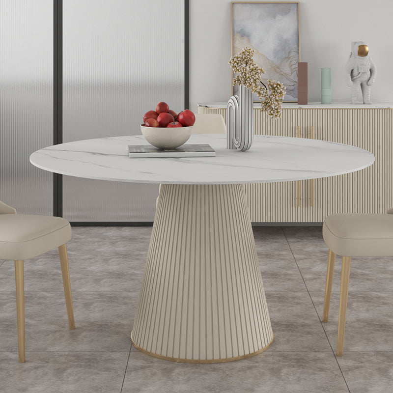 Round Sintered Stone Dining Table Traditional Luxury Table for Home White 51.2"L x 51.2"W x 29.5"H Without Chairs Clearhalo 'Dining Tables & Seating' 'Dining Tables' 'dining_table' 'furn' 'furn_dining_table' 'Furniture' 'furniture_dining_table' 'Kitchen & Dining Furniture' 'kitchen' 'kitchen_dining_table' 4808568