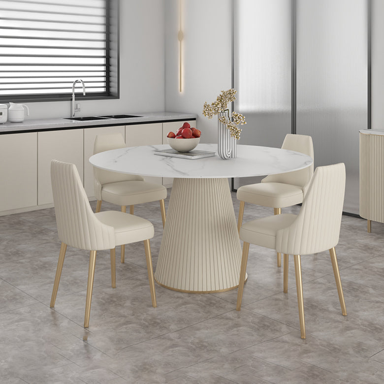 Round Sintered Stone Dining Table Traditional Luxury Table for Home White 39.4"L x 39.4"W x 29.5"H Without Chairs Clearhalo 'Dining Tables & Seating' 'Dining Tables' 'dining_table' 'furn' 'furn_dining_table' 'Furniture' 'furniture_dining_table' 'Kitchen & Dining Furniture' 'kitchen' 'kitchen_dining_table' 4808569