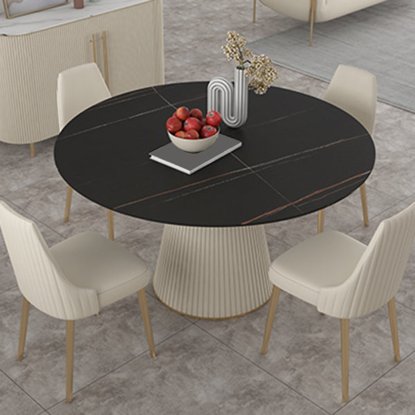 Round Sintered Stone Dining Table Traditional Luxury Table for Home Black Gold 43.3"L x 43.3"W x 29.5"H Without Chairs Clearhalo 'Dining Tables & Seating' 'Dining Tables' 'dining_table' 'furn' 'furn_dining_table' 'Furniture' 'furniture_dining_table' 'Kitchen & Dining Furniture' 'kitchen' 'kitchen_dining_table' 4808570