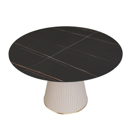 Round Sintered Stone Dining Table Traditional Luxury Table for Home Black Gold Without Chairs Clearhalo 'Dining Tables & Seating' 'Dining Tables' 'dining_table' 'furn' 'furn_dining_table' 'Furniture' 'furniture_dining_table' 'Kitchen & Dining Furniture' 'kitchen' 'kitchen_dining_table' 4808575