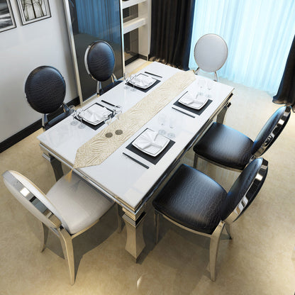 Metal Contemporary Rectangular Dining Table Glass Top Table for Dining Room White Without Chairs Clearhalo 'Dining Tables & Seating' 'Dining Tables' 'dining_table' 'furn' 'furn_dining_table' 'Furniture' 'furniture_dining_table' 'Kitchen & Dining Furniture' 'kitchen' 'kitchen_dining_table' 4808598