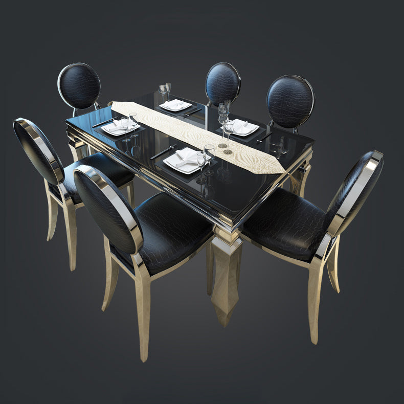 Metal Contemporary Rectangular Dining Table Glass Top Table for Dining Room Black 47.2"L x 23.6"W x 29.5"H Without Chairs Clearhalo 'Dining Tables & Seating' 'Dining Tables' 'dining_table' 'furn' 'furn_dining_table' 'Furniture' 'furniture_dining_table' 'Kitchen & Dining Furniture' 'kitchen' 'kitchen_dining_table' 4808599