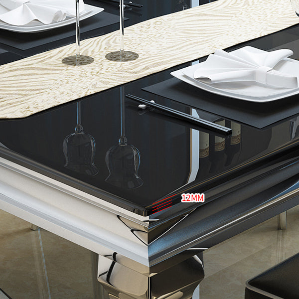 Metal Contemporary Rectangular Dining Table Glass Top Table for Dining Room Clearhalo 'Dining Tables & Seating' 'Dining Tables' 'dining_table' 'furn' 'furn_dining_table' 'Furniture' 'furniture_dining_table' 'Kitchen & Dining Furniture' 'kitchen' 'kitchen_dining_table' 4808601