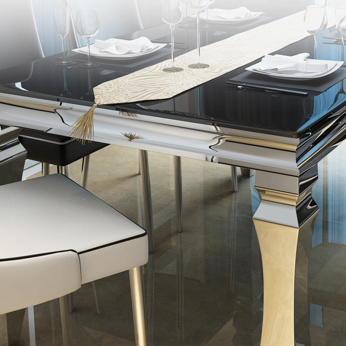 Metal Contemporary Rectangular Dining Table Glass Top Table for Dining Room Clearhalo 'Dining Tables & Seating' 'Dining Tables' 'dining_table' 'furn' 'furn_dining_table' 'Furniture' 'furniture_dining_table' 'Kitchen & Dining Furniture' 'kitchen' 'kitchen_dining_table' 4808603