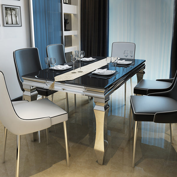 Metal Contemporary Rectangular Dining Table Glass Top Table for Dining Room Clearhalo 'Dining Tables & Seating' 'Dining Tables' 'dining_table' 'furn' 'furn_dining_table' 'Furniture' 'furniture_dining_table' 'Kitchen & Dining Furniture' 'kitchen' 'kitchen_dining_table' 4808606