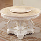 Oak Wood Victorian Round Dining Table Faux Marble Table Top with Pedestal Base Yellow 47.2"L x 47.2"W x 29.9"H Without Chairs Clearhalo 'Dining Tables & Seating' 'Dining Tables' 'dining_table' 'furn' 'furn_dining_table' 'Furniture' 'furniture_dining_table' 'Kitchen & Dining Furniture' 'kitchen' 'kitchen_dining_table' 4808625
