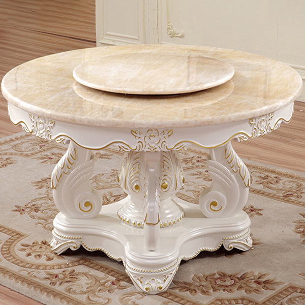 Oak Wood Victorian Round Dining Table Faux Marble Table Top with Pedestal Base Yellow 47.2"L x 47.2"W x 29.9"H Without Chairs Clearhalo 'Dining Tables & Seating' 'Dining Tables' 'dining_table' 'furn' 'furn_dining_table' 'Furniture' 'furniture_dining_table' 'Kitchen & Dining Furniture' 'kitchen' 'kitchen_dining_table' 4808625
