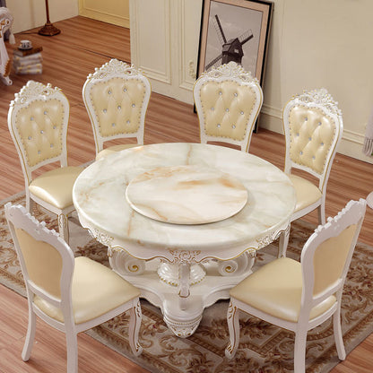Oak Wood Victorian Round Dining Table Faux Marble Table Top with Pedestal Base White 47.2"L x 47.2"W x 29.9"H Without Chairs Clearhalo 'Dining Tables & Seating' 'Dining Tables' 'dining_table' 'furn' 'furn_dining_table' 'Furniture' 'furniture_dining_table' 'Kitchen & Dining Furniture' 'kitchen' 'kitchen_dining_table' 4808627