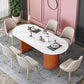Luxury Sintered Stone Top Dining Table Oval Table with Double Pedestal for Restaurant Orange 55.1"L x 31.5"W x 29.5"H Without Chairs Clearhalo 'Dining Tables & Seating' 'Dining Tables' 'dining_table' 'furn' 'furn_dining_table' 'Furniture' 'furniture_dining_table' 'Kitchen & Dining Furniture' 'kitchen' 'kitchen_dining_table' 4808654