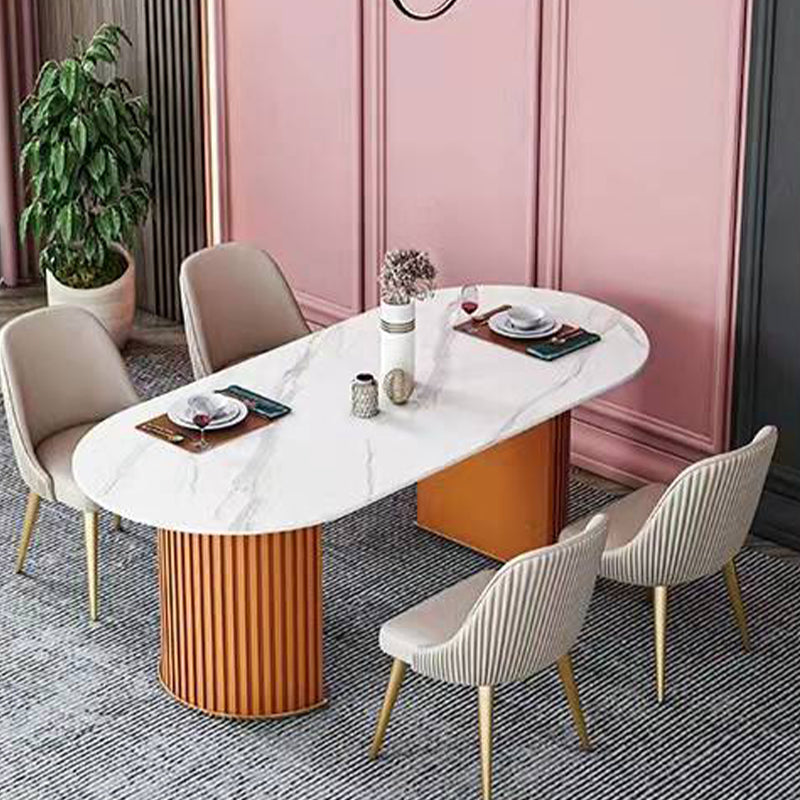 Luxury Sintered Stone Top Dining Table Oval Table with Double Pedestal for Restaurant Clearhalo 'Dining Tables & Seating' 'Dining Tables' 'dining_table' 'furn' 'furn_dining_table' 'Furniture' 'furniture_dining_table' 'Kitchen & Dining Furniture' 'kitchen' 'kitchen_dining_table' 4808662