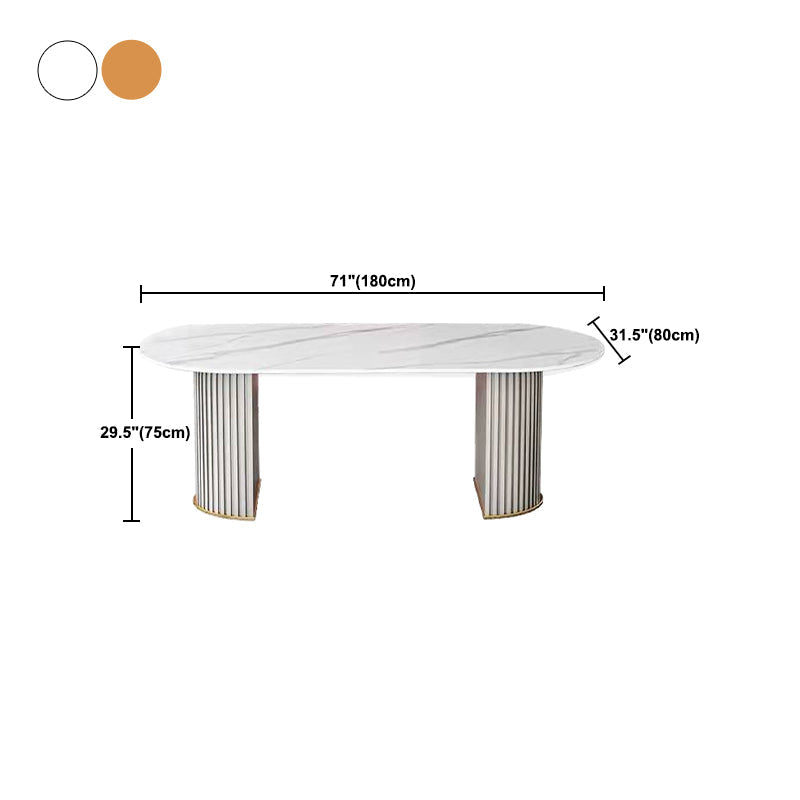 Luxury Sintered Stone Top Dining Table Oval Table with Double Pedestal for Restaurant Clearhalo 'Dining Tables & Seating' 'Dining Tables' 'dining_table' 'furn' 'furn_dining_table' 'Furniture' 'furniture_dining_table' 'Kitchen & Dining Furniture' 'kitchen' 'kitchen_dining_table' 4808665