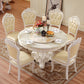 Oak Wood Victorian Round Table Faux Marble Top Dining Table with Pedestal Base White 51.2"L x 51.2"W x 29.9"H Without Chairs Clearhalo 'Dining Tables & Seating' 'Dining Tables' 'dining_table' 'furn' 'furn_dining_table' 'Furniture' 'furniture_dining_table' 'Kitchen & Dining Furniture' 'kitchen' 'kitchen_dining_table' 4808682