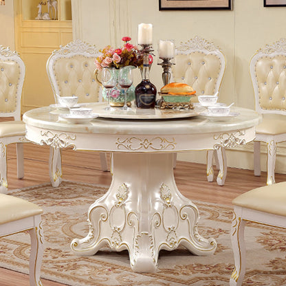 Oak Wood Victorian Round Table Faux Marble Top Dining Table with Pedestal Base White 47.2"L x 47.2"W x 29.9"H Without Chairs Clearhalo 'Dining Tables & Seating' 'Dining Tables' 'dining_table' 'furn' 'furn_dining_table' 'Furniture' 'furniture_dining_table' 'Kitchen & Dining Furniture' 'kitchen' 'kitchen_dining_table' 4808683