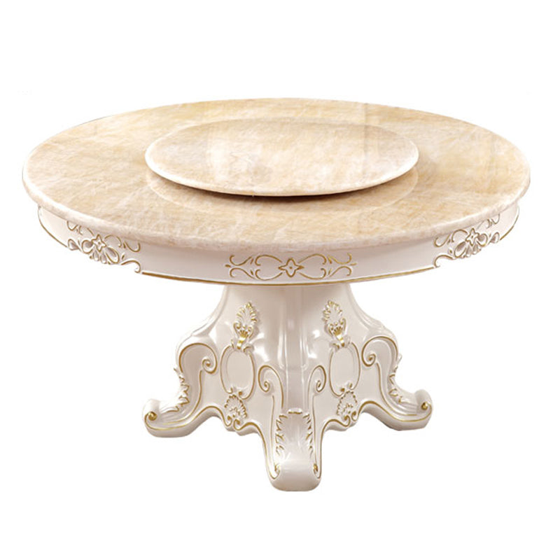 Oak Wood Victorian Round Table Faux Marble Top Dining Table with Pedestal Base Yellow Without Chairs Clearhalo 'Dining Tables & Seating' 'Dining Tables' 'dining_table' 'furn' 'furn_dining_table' 'Furniture' 'furniture_dining_table' 'Kitchen & Dining Furniture' 'kitchen' 'kitchen_dining_table' 4808686