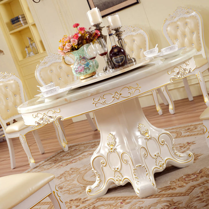 Oak Wood Victorian Round Table Faux Marble Top Dining Table with Pedestal Base Clearhalo 'Dining Tables & Seating' 'Dining Tables' 'dining_table' 'furn' 'furn_dining_table' 'Furniture' 'furniture_dining_table' 'Kitchen & Dining Furniture' 'kitchen' 'kitchen_dining_table' 4808690