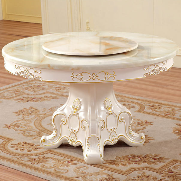 Oak Wood Victorian Round Table Faux Marble Top Dining Table with Pedestal Base Clearhalo 'Dining Tables & Seating' 'Dining Tables' 'dining_table' 'furn' 'furn_dining_table' 'Furniture' 'furniture_dining_table' 'Kitchen & Dining Furniture' 'kitchen' 'kitchen_dining_table' 4808691