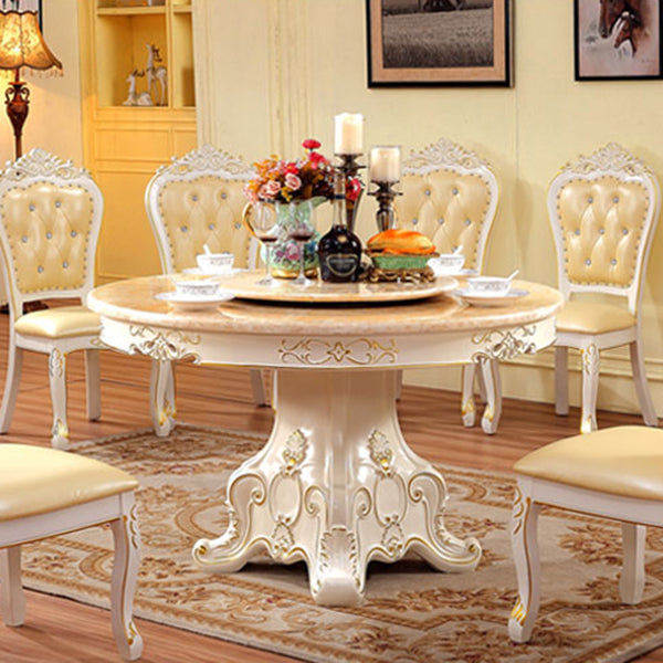Oak Wood Victorian Round Table Faux Marble Top Dining Table with Pedestal Base Clearhalo 'Dining Tables & Seating' 'Dining Tables' 'dining_table' 'furn' 'furn_dining_table' 'Furniture' 'furniture_dining_table' 'Kitchen & Dining Furniture' 'kitchen' 'kitchen_dining_table' 4808692