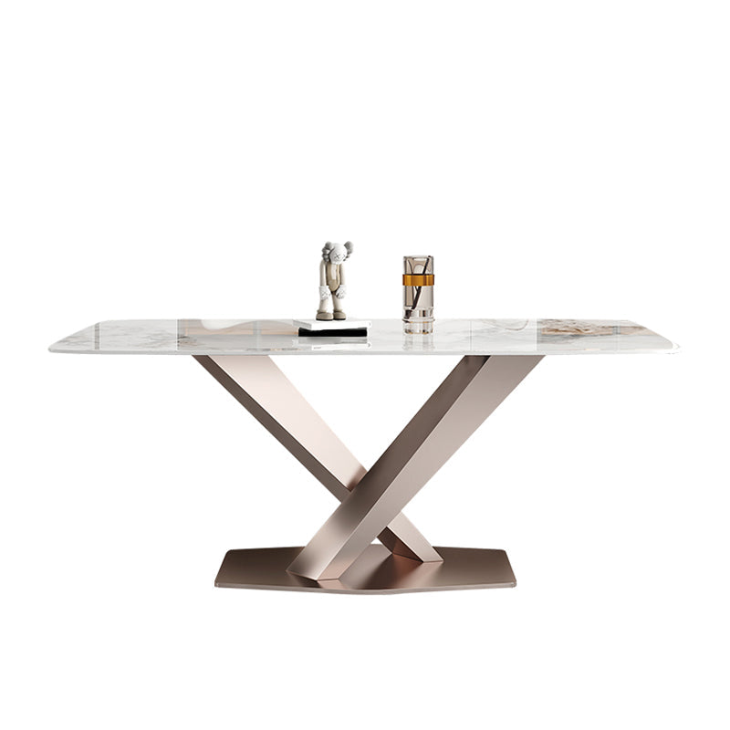 Luxury Sintered Stone Top Table Rectangle Dining Table with Pedestal Base Grey White Without Chairs Clearhalo 'Dining Tables & Seating' 'Dining Tables' 'dining_table' 'furn' 'furn_dining_table' 'Furniture' 'furniture_dining_table' 'Kitchen & Dining Furniture' 'kitchen' 'kitchen_dining_table' 4808721