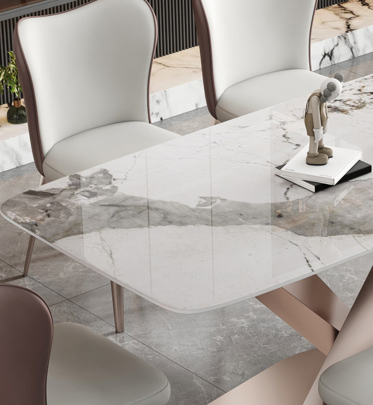 Luxury Sintered Stone Top Table Rectangle Dining Table with Pedestal Base Clearhalo 'Dining Tables & Seating' 'Dining Tables' 'dining_table' 'furn' 'furn_dining_table' 'Furniture' 'furniture_dining_table' 'Kitchen & Dining Furniture' 'kitchen' 'kitchen_dining_table' 4808722